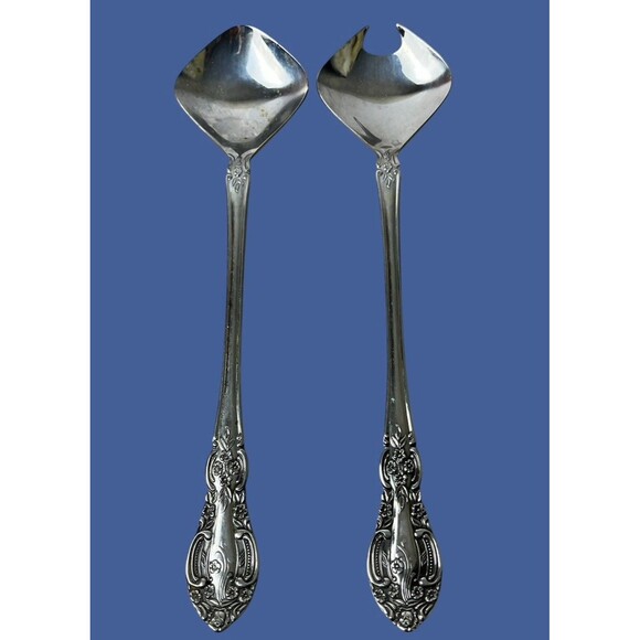Springtime Stainless Salad Serving Set Floral MCM Vintage Spoon Fork Servers - Picture 1 of 5